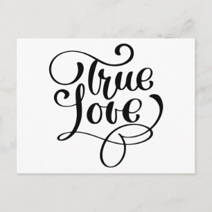 True Love Zwart & Wit Typografie Bruiloft Bruids Briefkaart