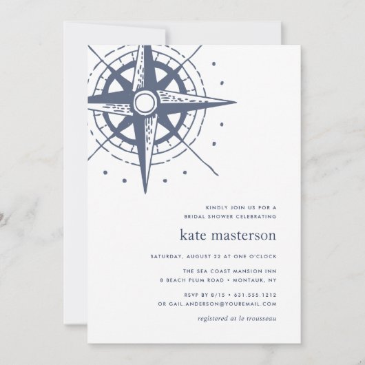 True North | Uitnodiging nautische bruidsdouche (Voorkant)