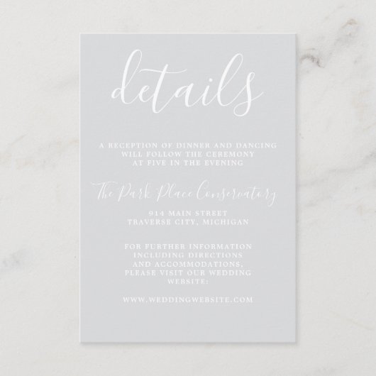 True Simplicity 1 Cool Mist Grijs Minimal Wedding Informatiekaartje (Voorkant)