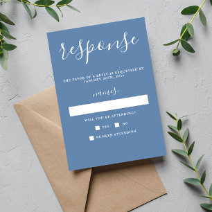 True Simplicity 1 Denim Blue Minimal Wedding RSVP Kaartje