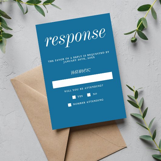 True Simplicity 2 Winter Blue Minimalist Wedding RSVP Kaartje