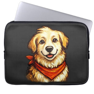 Trui met handgetekende blije gouden hond laptop sleeve