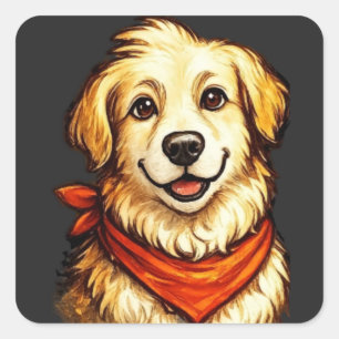 Trui met handgetekende blije gouden hond vierkante sticker