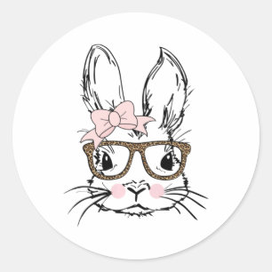 Trui met Konijn Gezicht Luipaard Print Glas Pasen Ronde Sticker