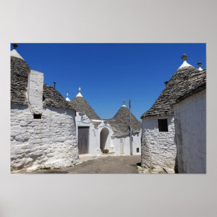 Trulli-huizen in Alberobello, drukwerk in Puglia p Poster