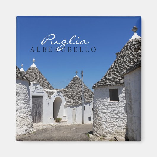 Trulli huizen in Alberobello, Puglia tekst magneet (Voorkant)