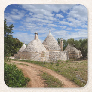 Trulli-huizen in Puglia/Apulië Vierkante Kartonnen Onderzetter