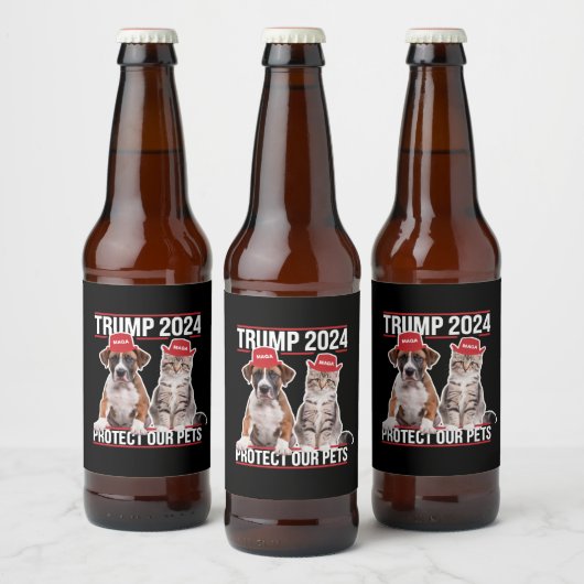 Trump 2024 Bescherm onze huisdieren Kattenhonden M Bier Etiket (Flessen)