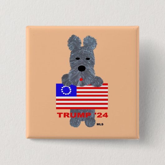 Trump 2024 campagne Button met Schotse Terrier (Voorkant)