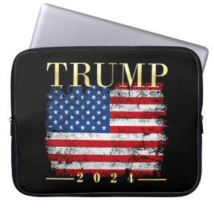 Trump 2024 Elegante gouden Amerikaanse vlag Laptop Sleeve