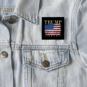 Trump 2024 Elegante gouden  Amerikaanse vlag Vierkante Button 5,1 Cm
