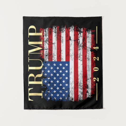 Trump 2024 Elegante gouden Amerikaanse vlag Wandkleed (Voorkant)