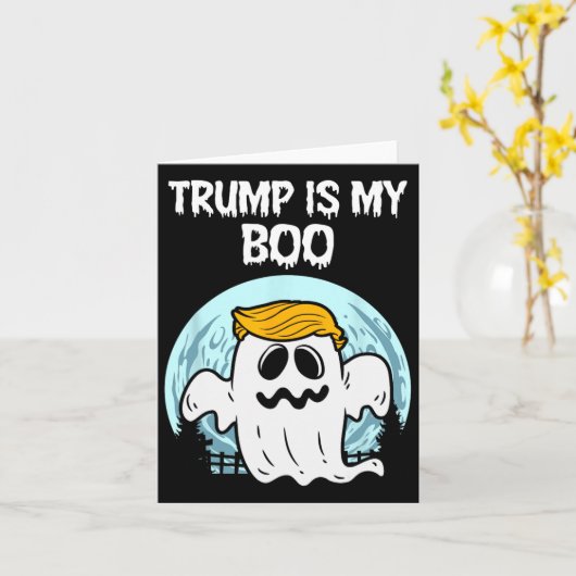 Trump 2024 Haar Grappige Ghost Halloween Boo Kaart (Gele Bloem)