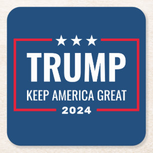 Trump 2024 Keep America Great - blue red Vierkante Kartonnen Onderzetter