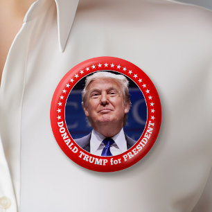 Trump 2024 met foto en rode rand ronde button 5,7 cm