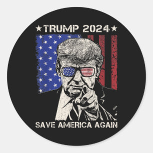 Trump 2024 Red Amerika opnieuw Amerikaanse vlag 1 Ronde Sticker