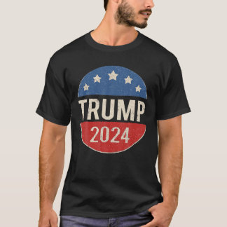 Trump 2024 Retro Campaign Button herkozen presiden T-shirt