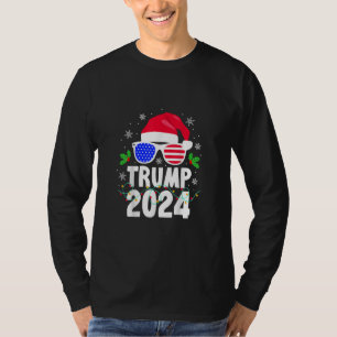 Trump 2024 Santa Hat Xmas Lights Kerstmis T-shirt