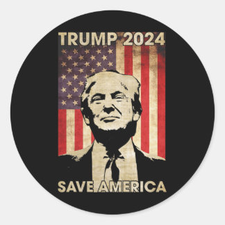 Trump 2024 Save America Amerikaanse vlag verkiezin Ronde Sticker