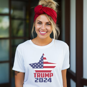 Trump 2024 sterren en strepen Amerikaanse vlaggens T-shirt