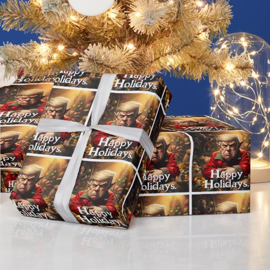 Trump als boze kerstelf cadeaupapier (Feestdagen)