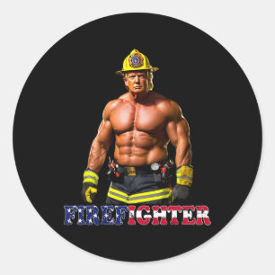 Trump als een buff brandweerman Trump 2024 Ronde Sticker