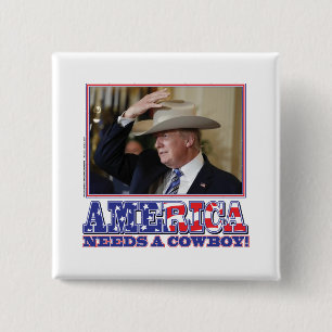 TRUMP-AMERIKA-COWBOY VIERKANTE BUTTON 5,1 CM