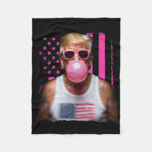 Trump Bubble Gum Roze Zonnebril Usa Vlag Grappig _ Fleece Deken