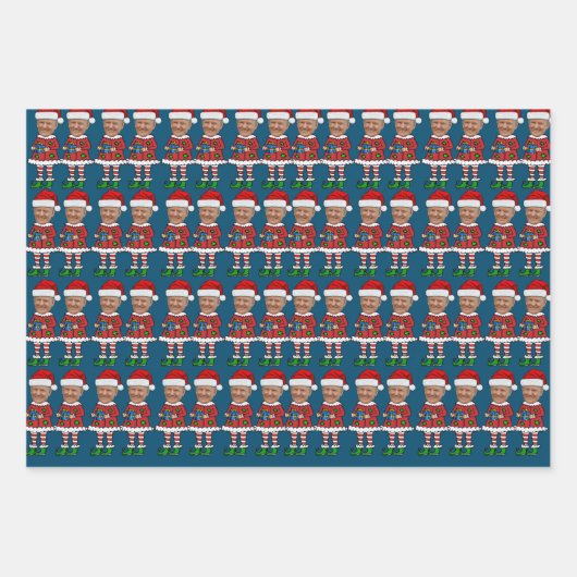 Trump Custom Gezicht foto Elf Kerstmis Grappige Tr Inpakpapier Vel (Voorkant 2)