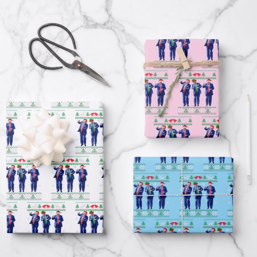 Trump Dance Gift Wrap, Grappige Trump Kerstmuts Da Inpakpapier Vel (Voorkant)