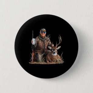 Trump Deer Hunting Donald Trump Old School Camoufl Ronde Button 5,7 Cm