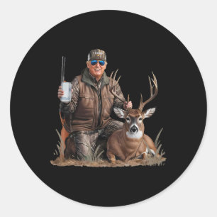 Trump Deer Hunting Donald Trump Old School Camoufl Ronde Sticker