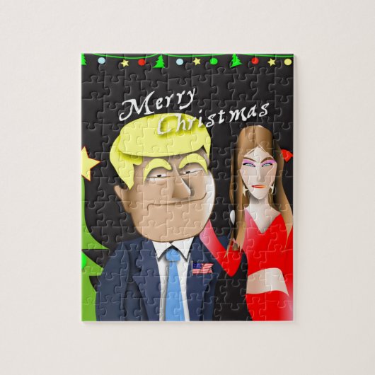 Trump, Donald, Melania, Kerstmis, geschenk, cadeau Legpuzzel (Verticaal)