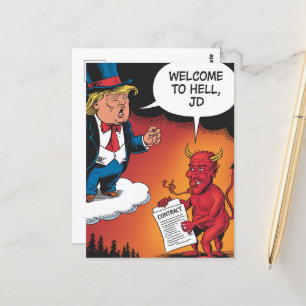 Trump en Devil Cartoon welkom bij Hell JD Briefkaart