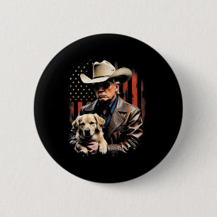 Trump en goud retriever hond, Amerikaanse vlag gra Ronde Button 5,7 Cm