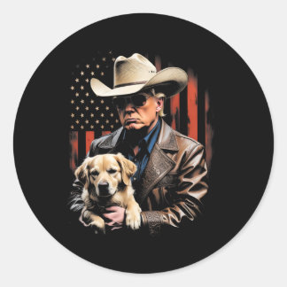 Trump en goud retriever hond, Amerikaanse vlag gra Ronde Sticker