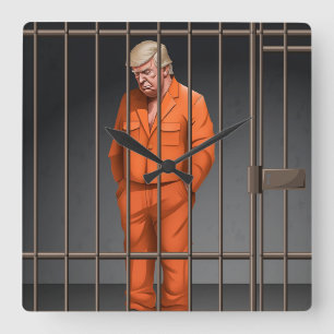 Trump en prison horloge murale acrylique, Carré