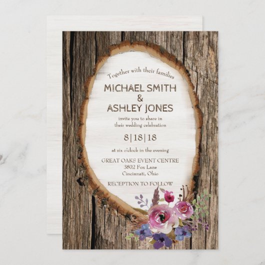 Trump en tranche d'arbre avec Faire-part de mariag (Devant / Derrière)