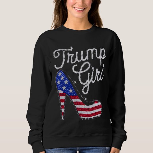 Trump Girl High Heel Amerikaanse Vlag Bling Patrio Trui (Voorkant)