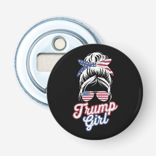 Trump Girl Messy Bun  Amerikaanse vlag Button Flesopener