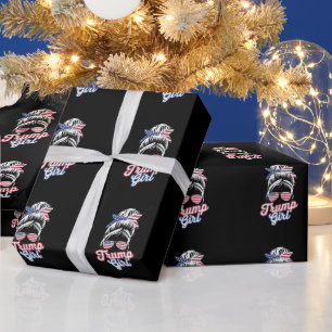Trump Girl Messy Bun  Amerikaanse vlag Cadeaupapier