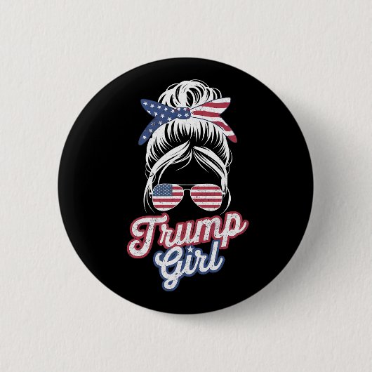 Trump Girl Messy Bun Amerikaanse vlag Ronde Button 5,7 Cm (Voorkant)
