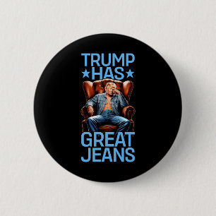 Trump Heeft Grote Broeken Funny Retro Denim Meme P Ronde Button 5,7 Cm