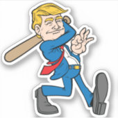 Trump honkbalspeler Bat Swing Cartoon 45 Sticker (Voorkant)