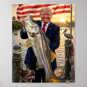 Trump houdt een snoekbaars vast — patriottische vi poster