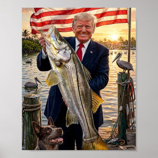 Trump houdt een snoekbaars vast — patriottische vi poster