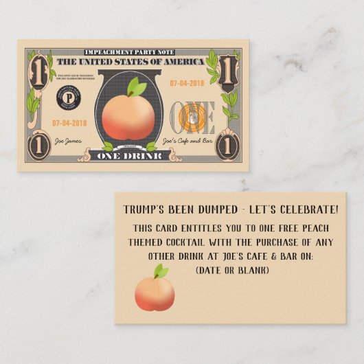 Trump Impeachment Party promotiecoupon Kortingskaartje (Voorkant / Achterkant)