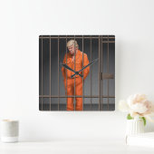 Trump in Jail Acrylic Wall Clock, Square Vierkante Klok (Huis)