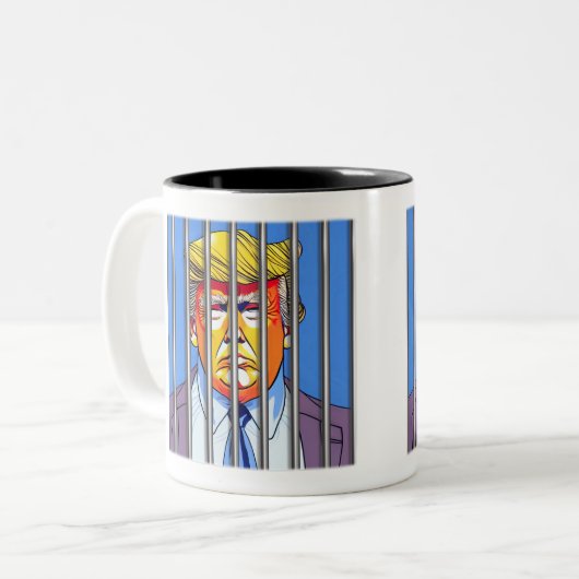 Trump in Jail Two-Tone Mok, 11 oz Tweekleurige Koffiemok (Voorkant links)