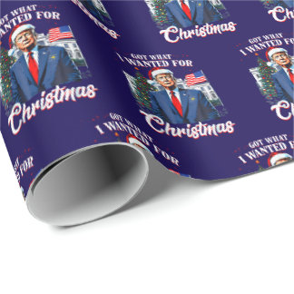 Trump Kerst Blauw Cadeaupapier